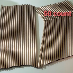 50 reusable stainless steel straws in rose gold